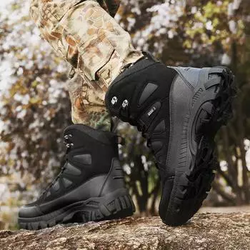 Classic New Luxury Brand Men s Sneakers Work Safety Hiking High Top Shoes Ankle Men Outdoor Boots Lace-Up Male Motorcycle Boots 39 чёрный