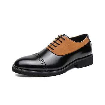Classic New Men s Genuine Leather Shoes Color Matching Trend Men s Casual Business Shoes Non Slip Men s Banquet Dress Shoes 38 чёрный