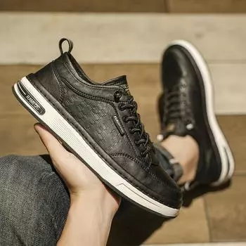 Classic New Men s Sports Shoes Thick Sole Durable Low Top Shoes Men s Genuine Leather Casual Shoes Trend Oxford Shoes 39 бежевый