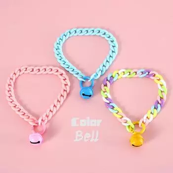 Классический ошейник для кошек с колокольчиком в виде макарон карамельного цвета, ожерелье из смолы с цепочкой и шариками, аксессуары на день рождения для принцессы, кошки, собаки, кролика Neck 25-38cm