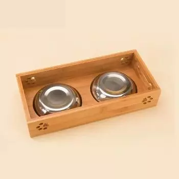 Classic Pet Dog Cat Bowl Ceramic Bowl Bamboo Wooden Table Into A Kitten Skid Resistant Double Bowl Small Dog Food Bowl M