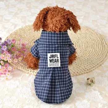 Classic Plaid Pet T-Shirt Summer Dog Shirt Vest Casual Dog Tops Puppy Outfits Yorkshire Dog Clothes Pet Clothing For Small Dogs XS синий