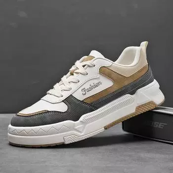 Classic Platform Men s Casual Sneakers Comfort Leather Skateboarding Shoes Men Lace-up Black Sneakers Men Zapatillas De Skate 39 бежевый