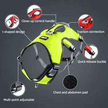 Классический светоотражающий нейлоновый поводок для собак, не тянет, регулируемый, средний, большой, непослушный, жилет для собак, поводок для автомобиля, для ходьбы, бега S