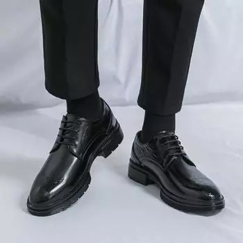 Classic retro men s leather shoes Fashionable British minimalist lace up style Wedding Party Outdoor leisure business shoes 38 чёрный