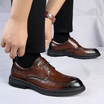 Classic Retro Men Shoe Lace Up Leather Casual Shoe Comfort Walking Shoes Outdoor Footwear Loafers Business Formal Party Loafers 38 чёрный