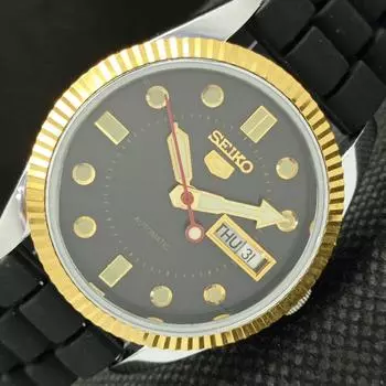 CLASSIC SEIKO 5 AUTOMATIC REFURBISHED JAPAN MENS BLACK DIAL WATCH a425758-2 R1028-a425758