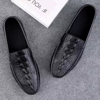 Classic Soft Leather Loafers Men Driving Shoes Lightweight Slip on Flats New Arrival Casual Shoes Italian Wedding Mens Moccasins 39 чёрный