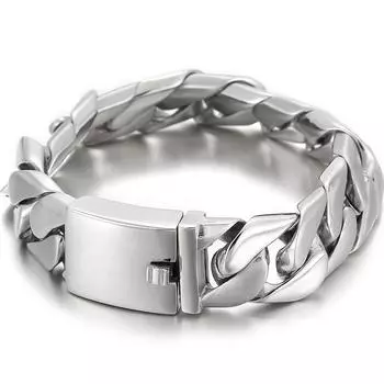 Классические мужские ювелирные изделия из нержавеющей стали шириной 17 мм, блестящие, матовые, матовые, кубинские браслеты-цепочки для мужчин, подарочные браслеты 2024 19CM серебряный
