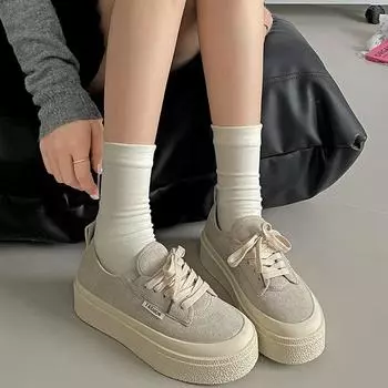 Classic student versatile beige thick baseplate shoes women s 2025 new spring popular leisure sports soft baseplate shoes 35 бежевый