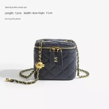 Classic Style Box Quilted Crossbody Leather Women s Bag Blue Mini small size small incense logo