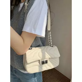 Classic Style Exquisite Lock Single Shoulder Crossbody Chain Bag Rice White