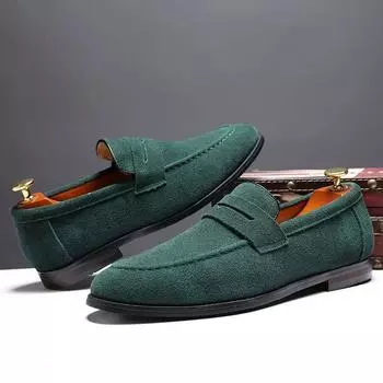 Classic Style Frosted Leather Men Soft Loafers Men Flats Comfortable Driving Shoes Slip on Loafer Moccasins Green Casual Shoe 37 бежевый
