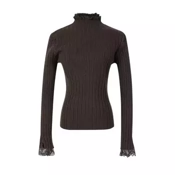 Classic Style Half Turtleneck Lace Sweater Top Lace Brown XL(Suggested 57.50 kg-62.50 kg)