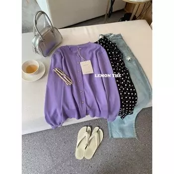Classic Style Ice Silk round Neck 2024 Autumn Long Sleeves Knitwear Purple One size