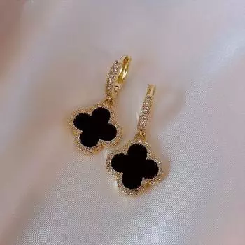 Classic Style Red Female Fashion Ear Jewelry Four-Leaf Clover Black four-leaf clover