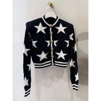 Classic Style Spring & Fall Five-Pointed Star round Neck Beautiful Knitwear Picture Color XL