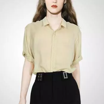 Classic Style Western Style Youthful-Looking Summer Slim-Fit Short-Sleeve Shirt Light yellow S