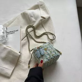 Classic Style Woolen Mini Spring/Summer Chain Bag Blue small size