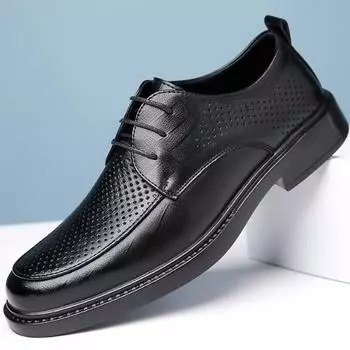 Classic Summer Men Dress Shoes Lace Up Shoes for Men Hollow Point Toe Business Casual Comfortable Men Formal Shoes for Wedding 38 чёрный