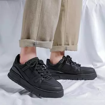 Classic Walking Shoes Handmade Mens Sneakers Genuine Leather Lace-Up Men Casual Shoes High Quality New Casual Shoe Board Shoes 38 чёрный