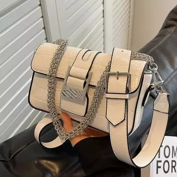 Классическая женская сумка, новая летняя сумка из искусственной кожи с текстурой, популярная сумка через плечо с цепочкой, подмышечная сумка, маленькая квадратная сумка (20cm<Max Length<30cm)