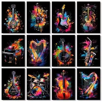 Classical Abstract Piano Saxophone Violin Accordion Instrument Poster Canvas Paintings Wall Art Pictures Home Decor 21cm30cm NoFrame