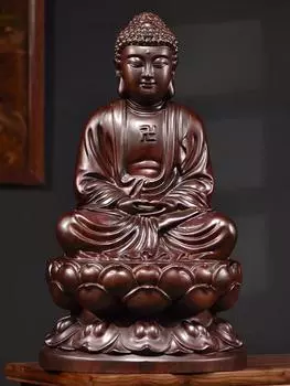 Classical Ebony Wood and Rosewood Carvings and Decorations of Buddha Buddha, offering the Statue of Shakyamuni at Home