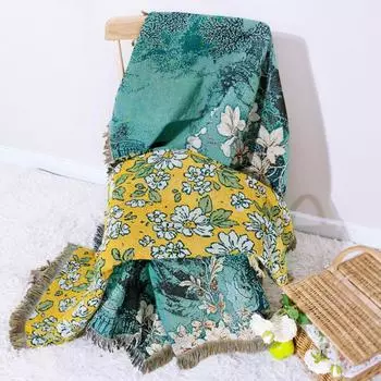 Классический цветочный плед, жаккардовые одеяла для кроватей, диванов, гостиных, гобеленов, винтажных одеял для пикников и кемпинга 160x130cm