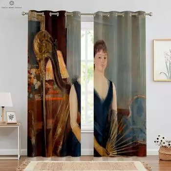 Classical Oil Painting 3d Printing Curtain Bedroom Studio Dormitory Study Room Decorative Curtain Can Be Customized 2 Pieces W50xH130(CM)x2PCS&Rod pocket