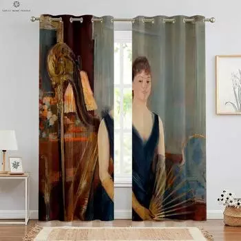 Classical Oil Painting 3d Printing Curtain Bedroom Studio Dormitory Study Room Decorative Curtain Can Be Customized 2 Pieces W50xH130(CM)x2PCS&Rod pocket