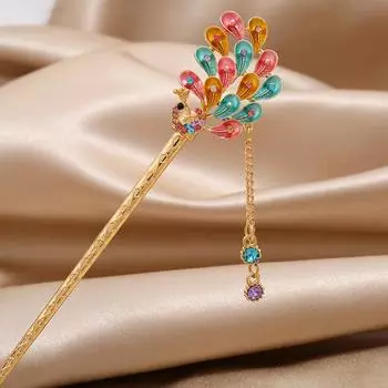 Classical painted fashion diamond-encrusted flower fringed hairpin female disc hair step hairpin ethnic style retro versatile hair accessories