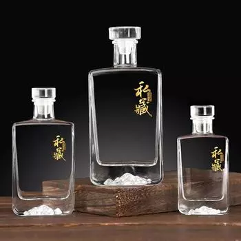 Classical square shaped iceberg buttom design whiskey decanter with glass lid Alcohol Bottle for Liquor Scotch Bourbon