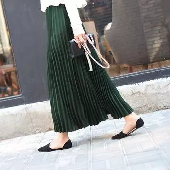 Classical Women Pleated Skirt 90cm/80cm Long Female Elastic Waist Skirt Big Size Velvet Pleated Skirt for Winter Ankle-Length 90cm белый