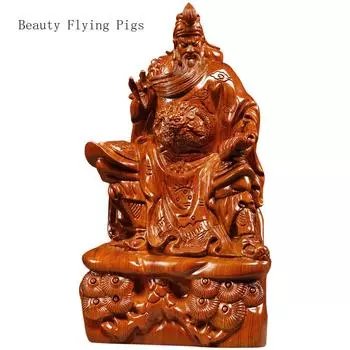 Classical Wood Carvings, Guan Gong Decorations, Living Room, Martial Arts and Wealth Gods, Offering Mahogany Handicrafts