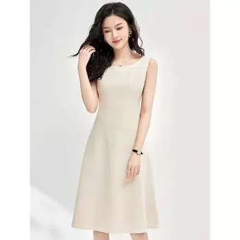 Classy Design Gentle Apricot Elegant A- line Skirt 2025 Summer Patchwork Elegant Classic Style Vest Dress Light apricot S