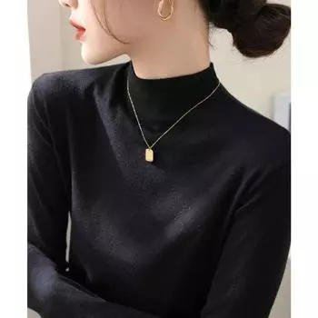 Classy Gray Idle Style Inner Soft Glutinous Bottoming Shirt Black M [Suggested 50.00 kg-55.00 kg]]
