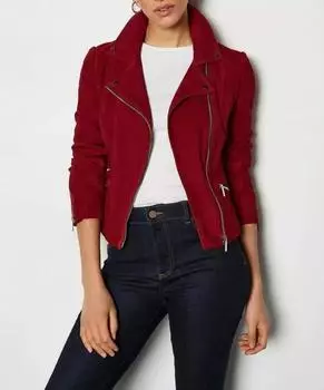 Classy Handmade Women Genuine Soft Pure Suede Leather Jacket Biker Casual XS красный