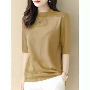 Classy Purple Half Turtleneck Loose Half Sleeve Base Tops Female New Arrival 2025 Summer Shoulder Mid-Sleeve Sweater