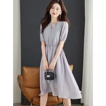 Classy Silk Dress 2023 Women s New Arrival Summer Mulberry Silk International Luxury Big Brand Exquisite Gentle Skirt Medium Gray M