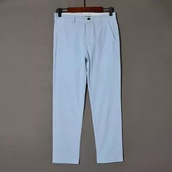 Classy Thin Casual Pants Pure Color All-Matching Business Clothing Sky Blue L