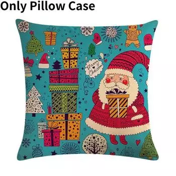 Claus Santa Cartoon Linen Pillow Case Cushion Cover Christmas Decoration Bedroom Style A