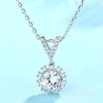 Clavicle chain Japanese and Korean style simple V round full diamond white copper pendant for women