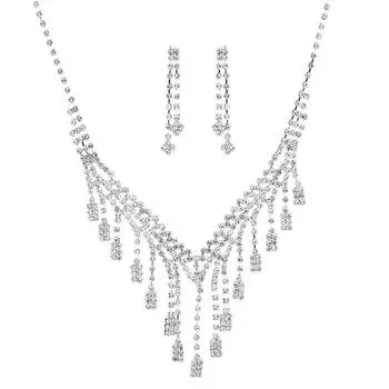 Claw Chain Rhinestone Necklace Earrings Bracelet Set, Dress Dinner Necklace Collarbone Chain Accessories