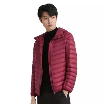 CLAZOLIY пуховик с капюшоном ультралегкий пуховик легкий однотонный теплый защита от холода сумка для хранения в комплекте CL138 мужской осень/зима (XL, Красный)