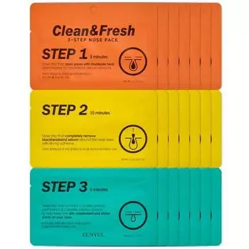 Clean & Fresh 3-этапные маски для носа, 1 упаковка, 7 штук Популярная корейская косметика
