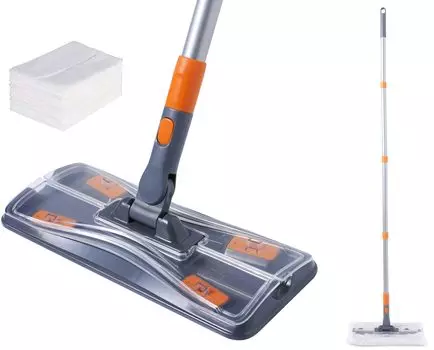 CLEANHOME Щетка для пола Основной блок Щетка для пола Швабра для пола 4-х уровневая штанга Регулируемая длина Подходит для чистящих инструментов Сухие простыни 10 шт. 40 см-120 см серый