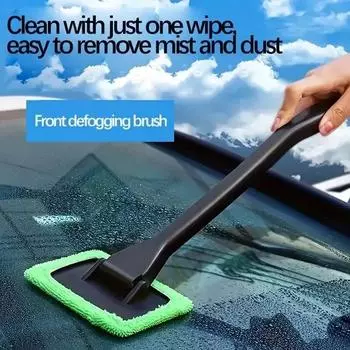 Cleaning Brush Wipe Tool Cleaning Tool Window Wiper Reusable Long Handle Cleaning Cloth Windshield Demister Microfiber Wiper 1pc Accessory синий