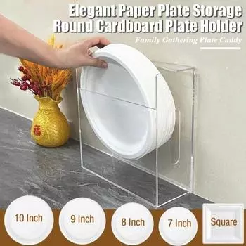 Clear Acrylic Paper Plate Dispenser 45483 Inch Portable Holder with Handles for Home Kitchen