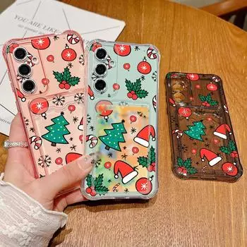 Clear Card Slot Cartoon Christmas Hat Shell Case for Samsung S24 S22 Ultra S23 S21 S20 Fe A55 A54 A53 A35 A15 A16 Shockproof Soft Silicone Slim Cover Samsung S24 серый